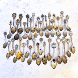 38 Vintage Souvenir Collectable Spoons Silver